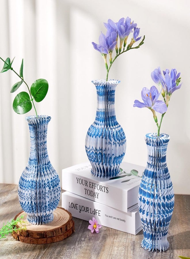 Homarkable 3 Pcs Blue and White Paper Honeycomb Vase, Foldable Decorative Vase with Magnetic Closure, Chinoiserie Décor Vase, Reusable Table Centerpiece for Wedding, Baby Shower, Home Decor - Image 1